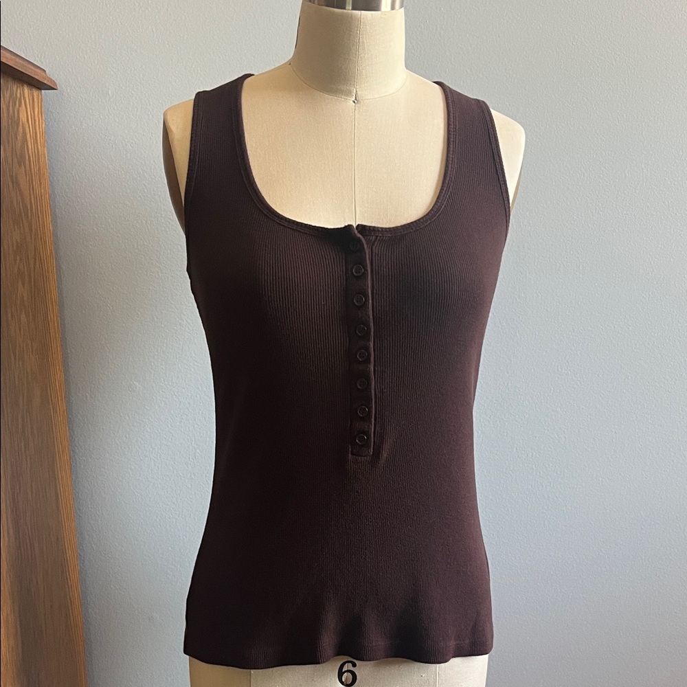 Elegant Dark Brown Buttoned Tank Top